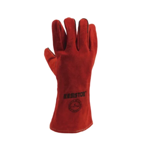Guante soldador rojo de cuero descarne 35 cm RESISTOR