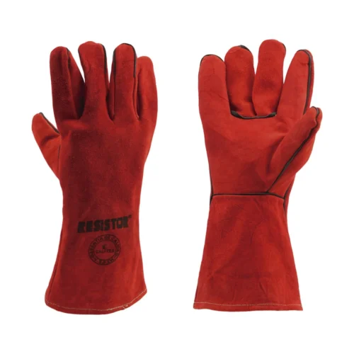Guante soldador rojo de cuero descarne 35 cm RESISTOR