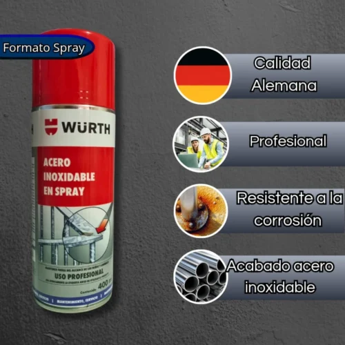 Spray Recubrimiento Acero Inoxidable Perfect WÜRTH 400 ml – Acabado metalico