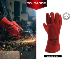 Guante soldador rojo de cuero descarne 35 cm RESISTOR