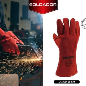 Guante soldador rojo de cuero descarne 35 cm RESISTOR