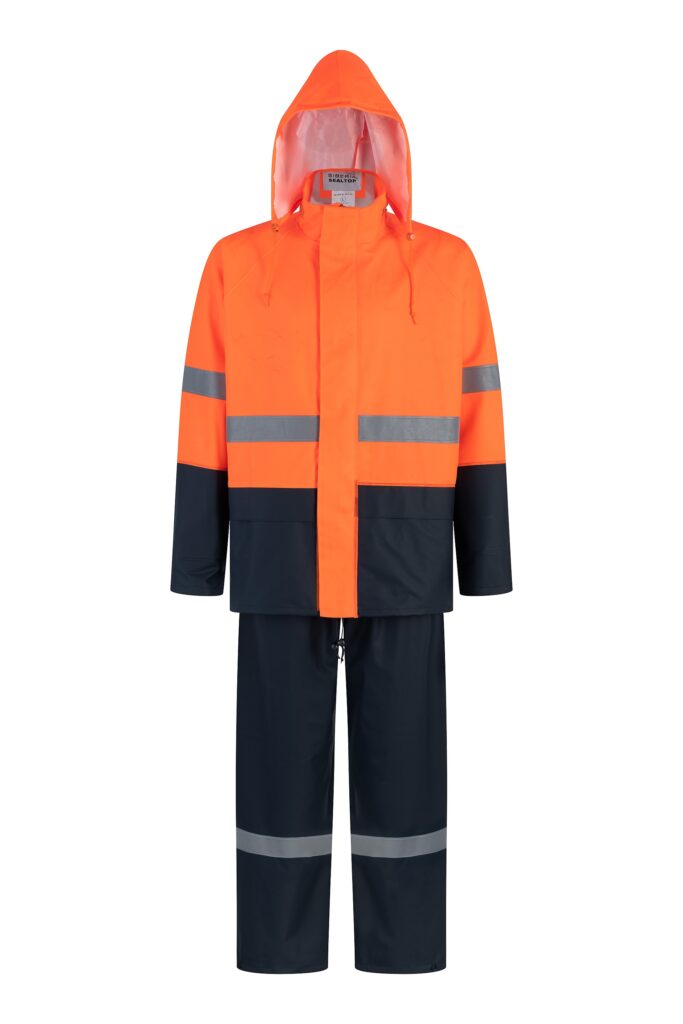 TRAJE SEALTOP PU/PVC BICOLOR NARANJO / AZUL CON CINTA REFLECTANTE SIBERIA