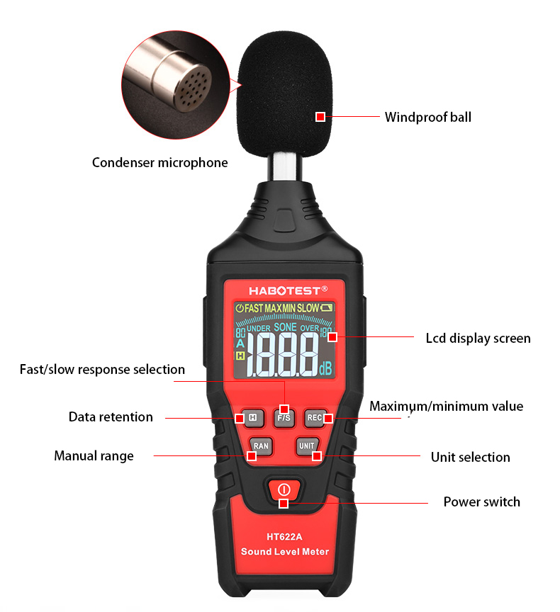 Sonómetro digital portátil HABOTEST HT622A para medir ruido ambiental