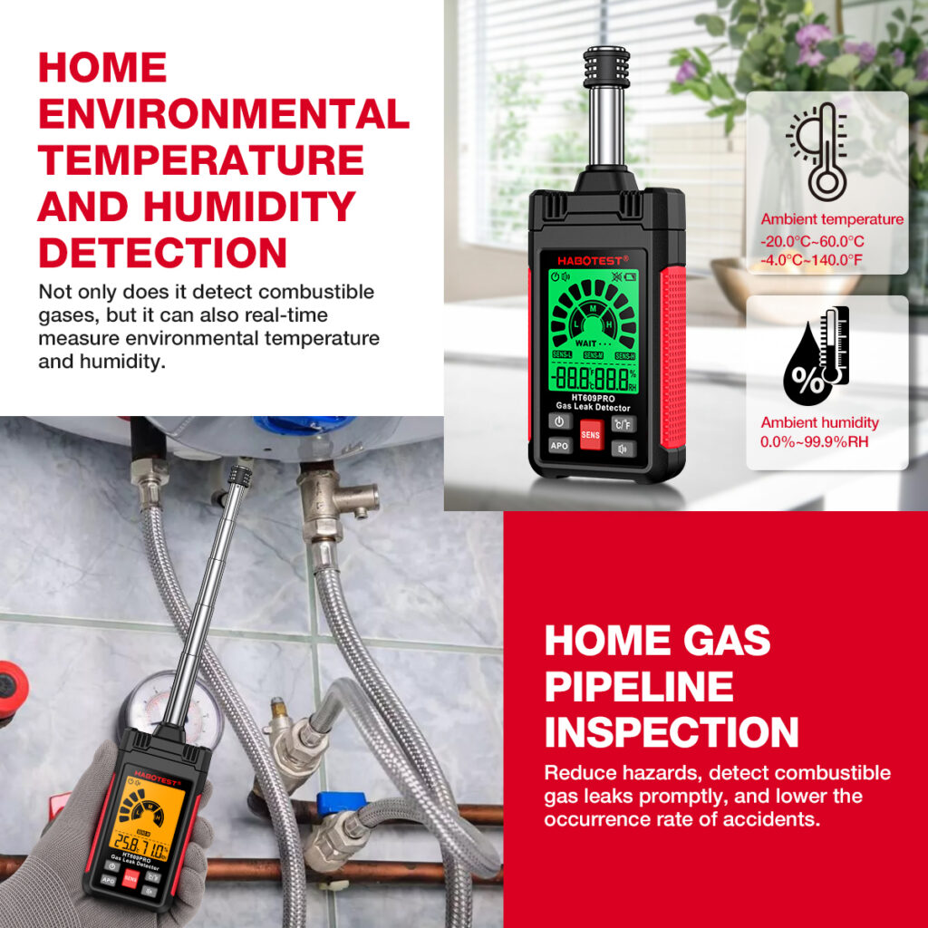 Detector portátil de fugas de gas HABOTEST HT609PRO con temperatura y humedad