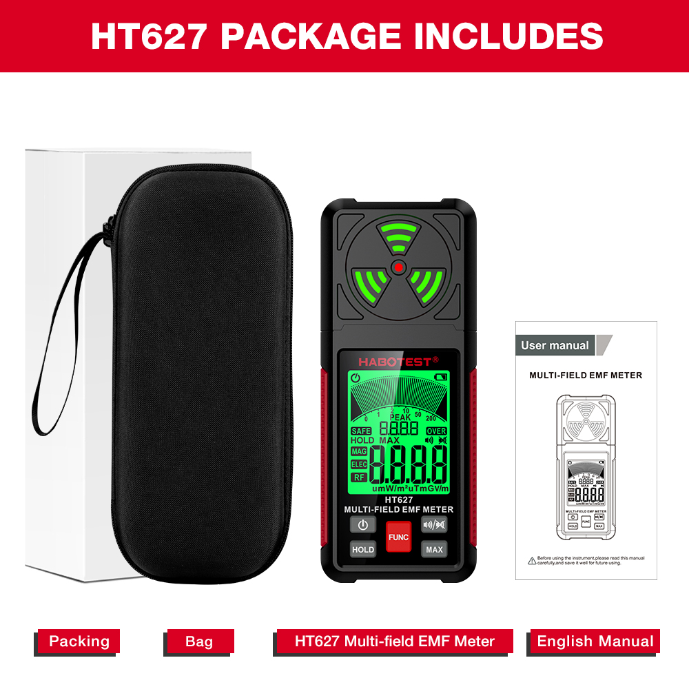 Medidor de campos electromagnéticos HABOTEST HT627 EMF 3 en 1