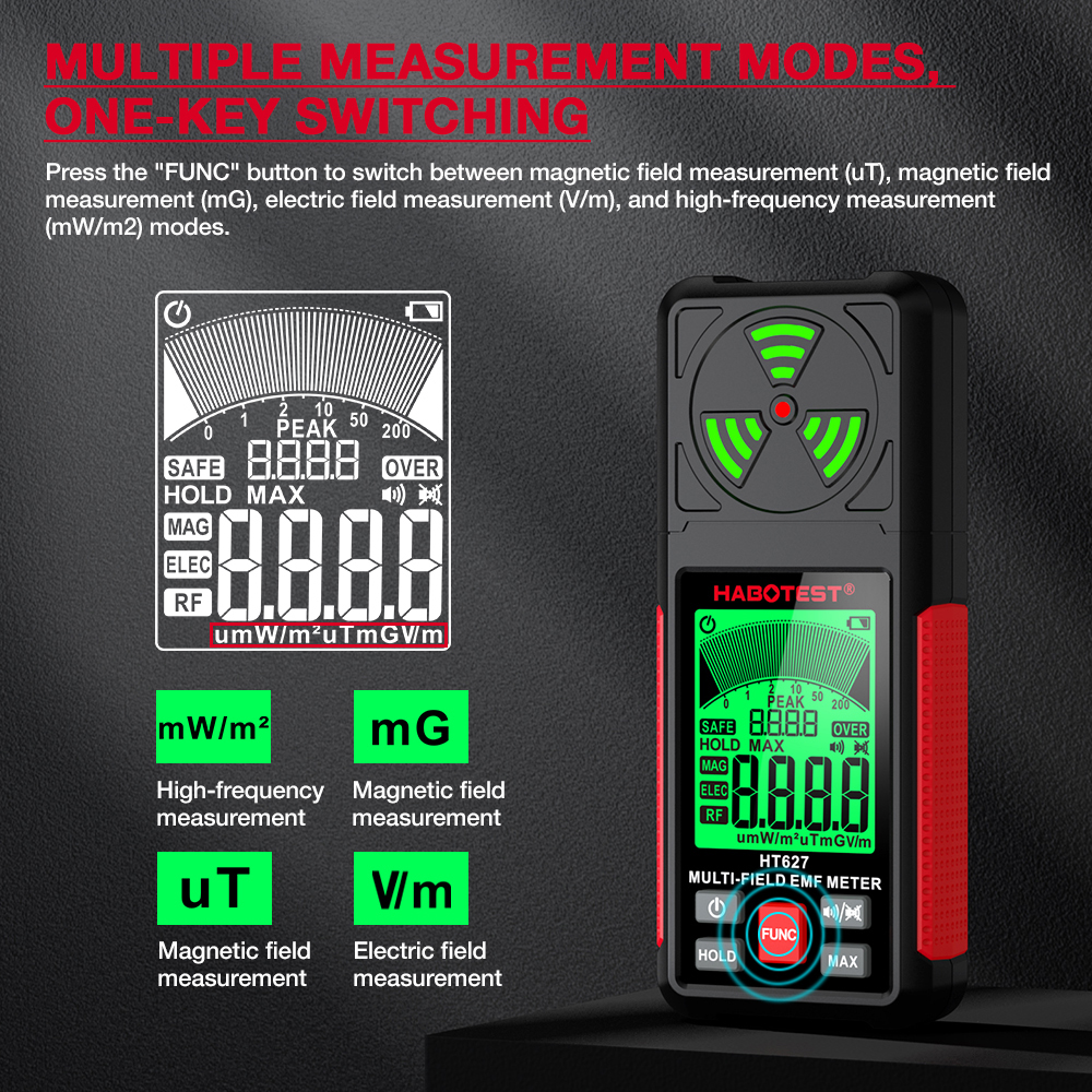 Medidor de campos electromagnéticos HABOTEST HT627 EMF 3 en 1