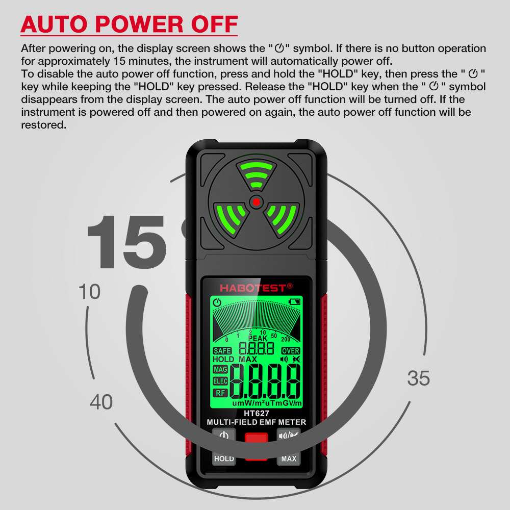 Medidor de campos electromagnéticos HABOTEST HT627 EMF 3 en 1