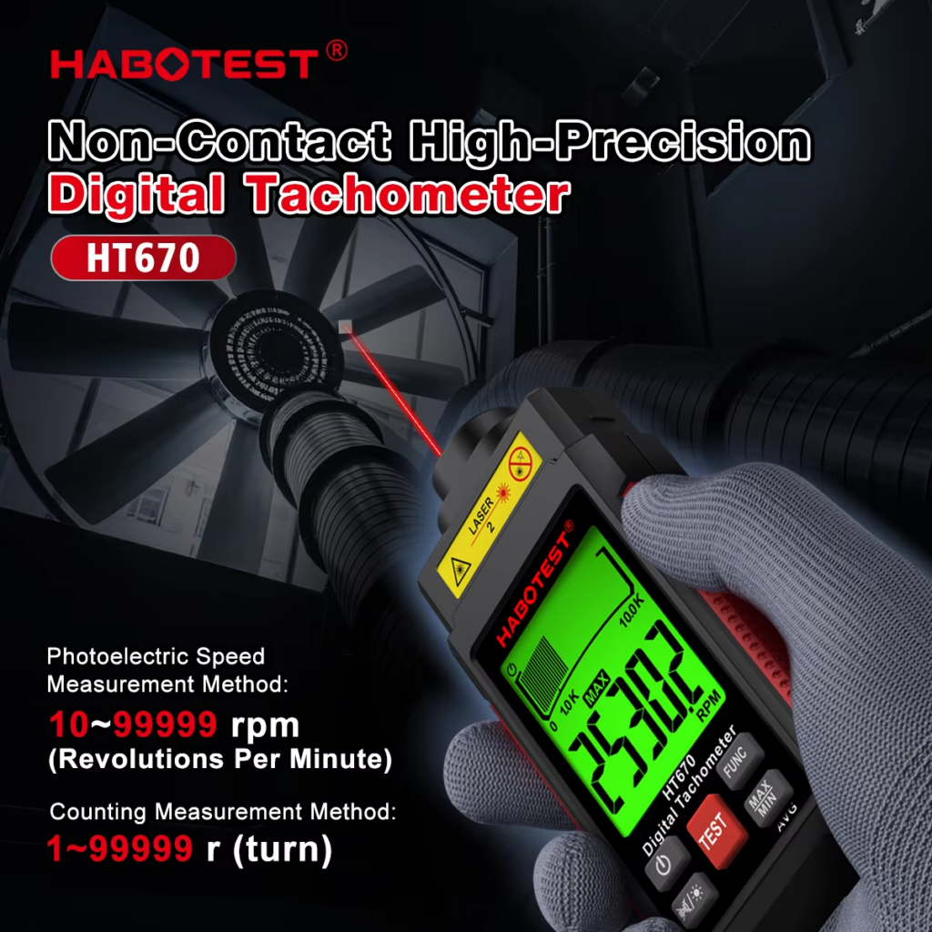 Tacómetro digital láser HABOTEST HT670 para medir RPM sin contacto