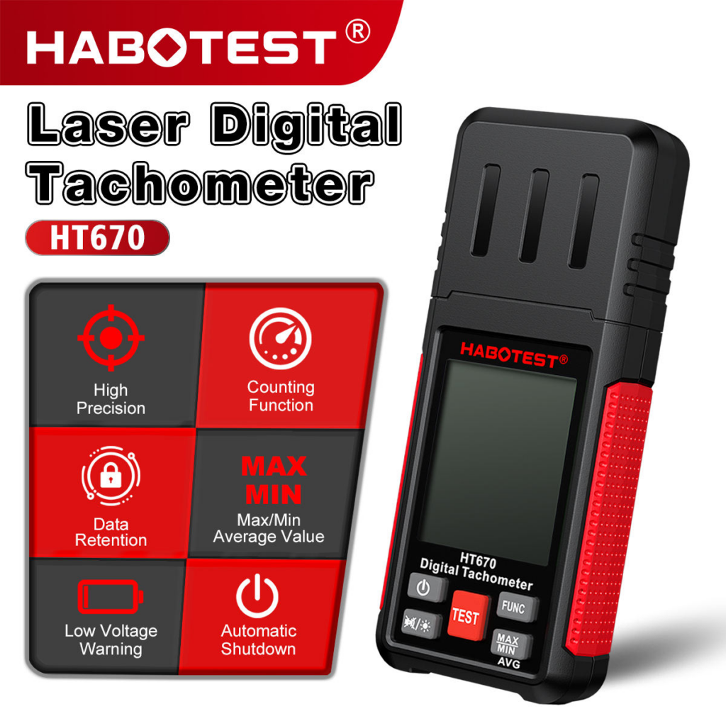 Tacómetro digital láser HABOTEST HT670 para medir RPM sin contacto