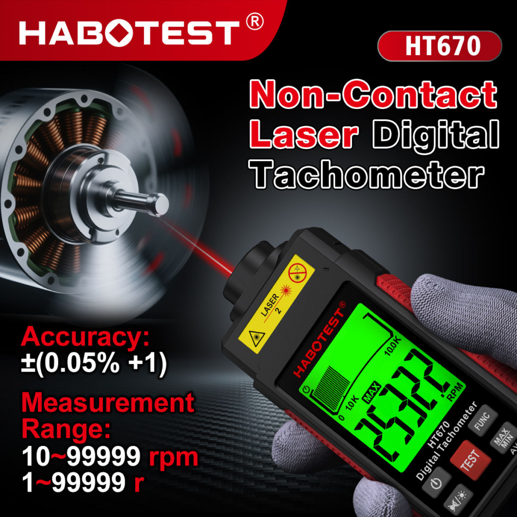 Tacómetro digital láser HABOTEST HT670 para medir RPM sin contacto
